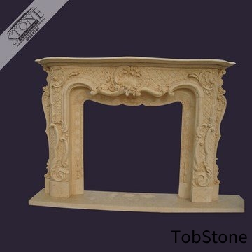 China hand carved golden marble fireplace surround