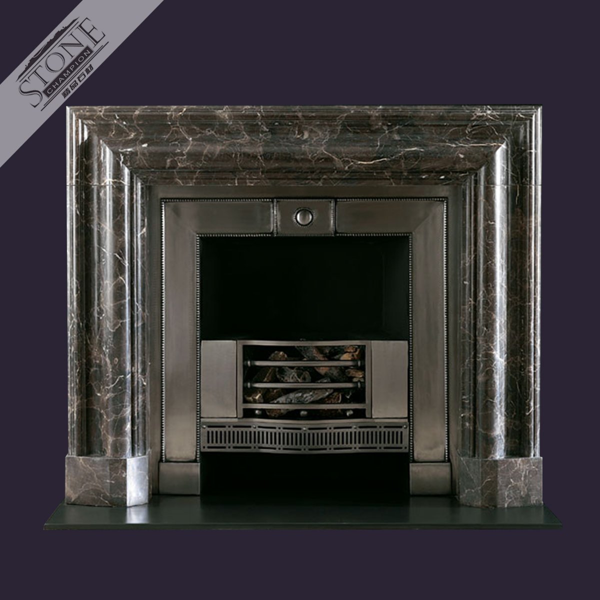 Brown marble indoor used fireplace mantel