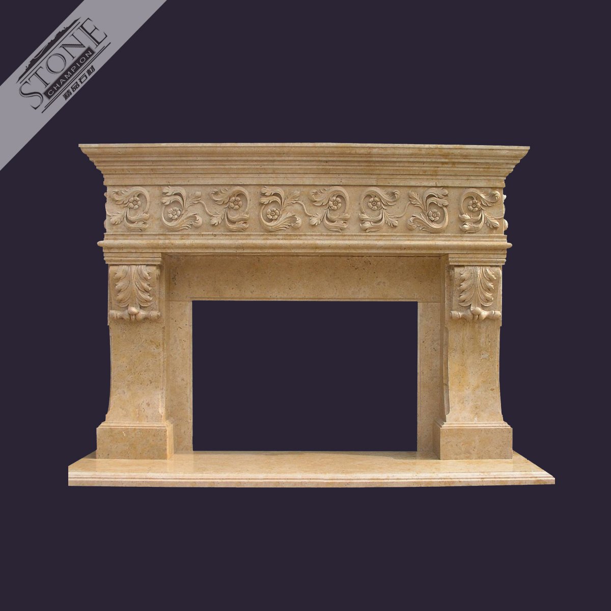 Beige color solid stone fireplace mantel for home decoration