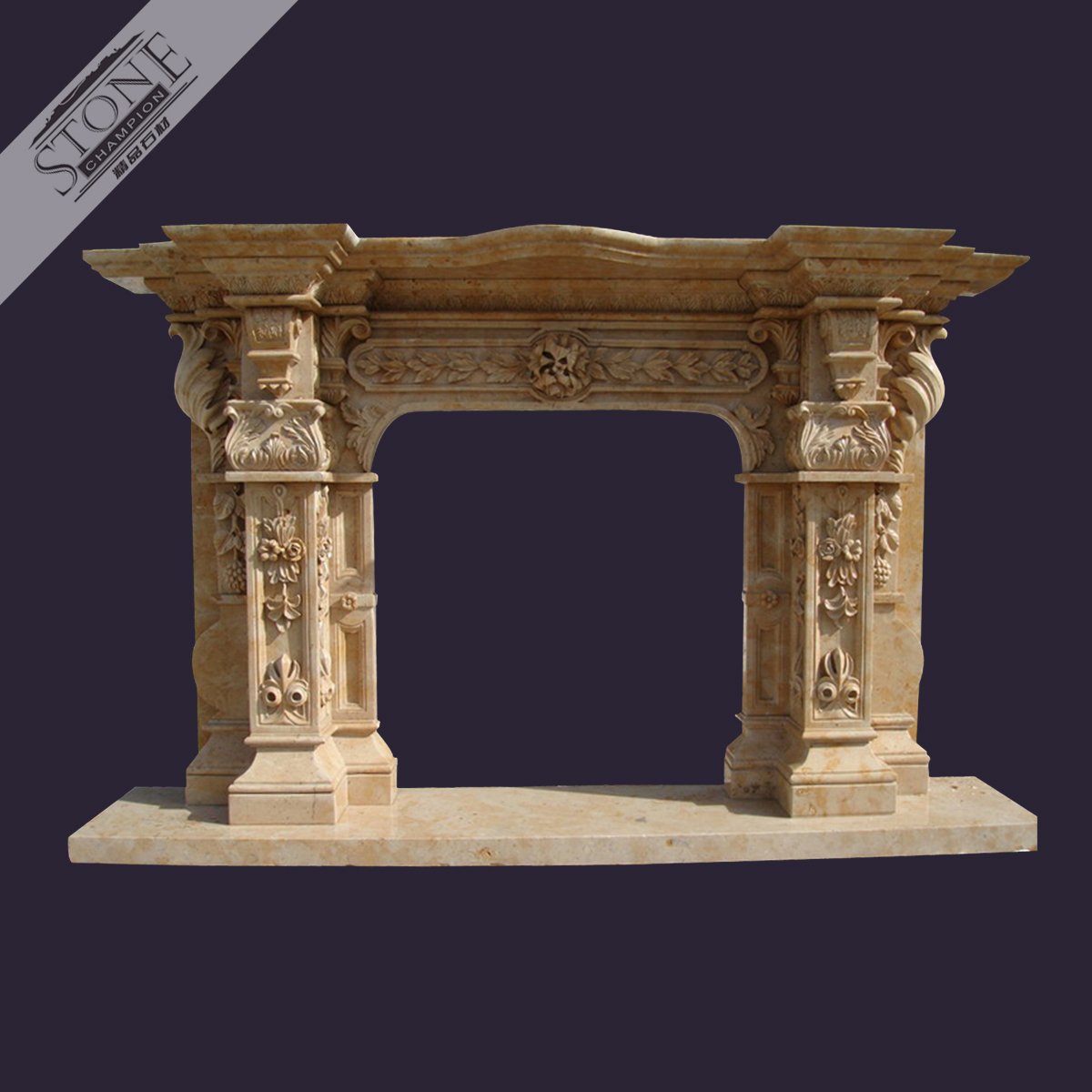 Large size golden limestone decorative fireplace