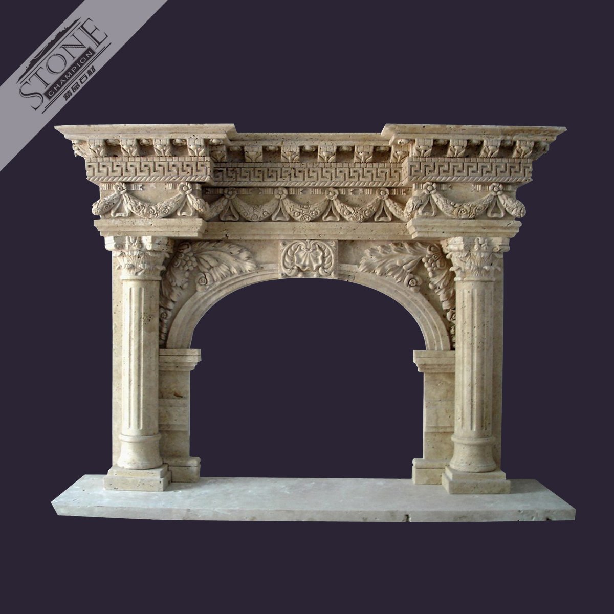 Antique finish beige travertine natural stone firepalce mant