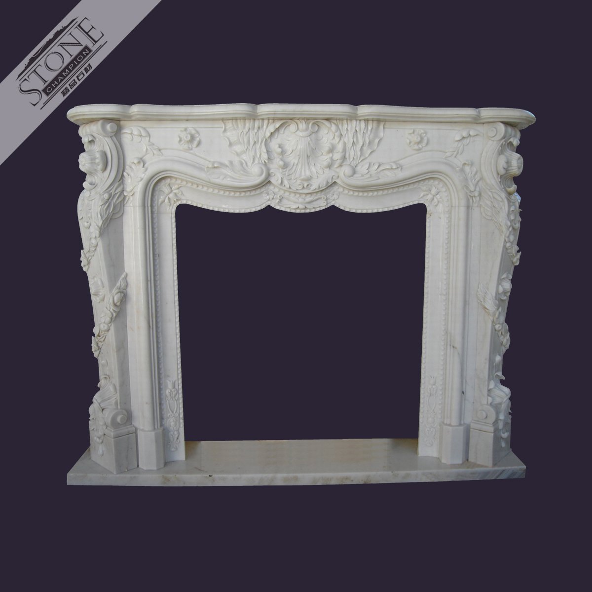 Russian style medium size white marble fireplace