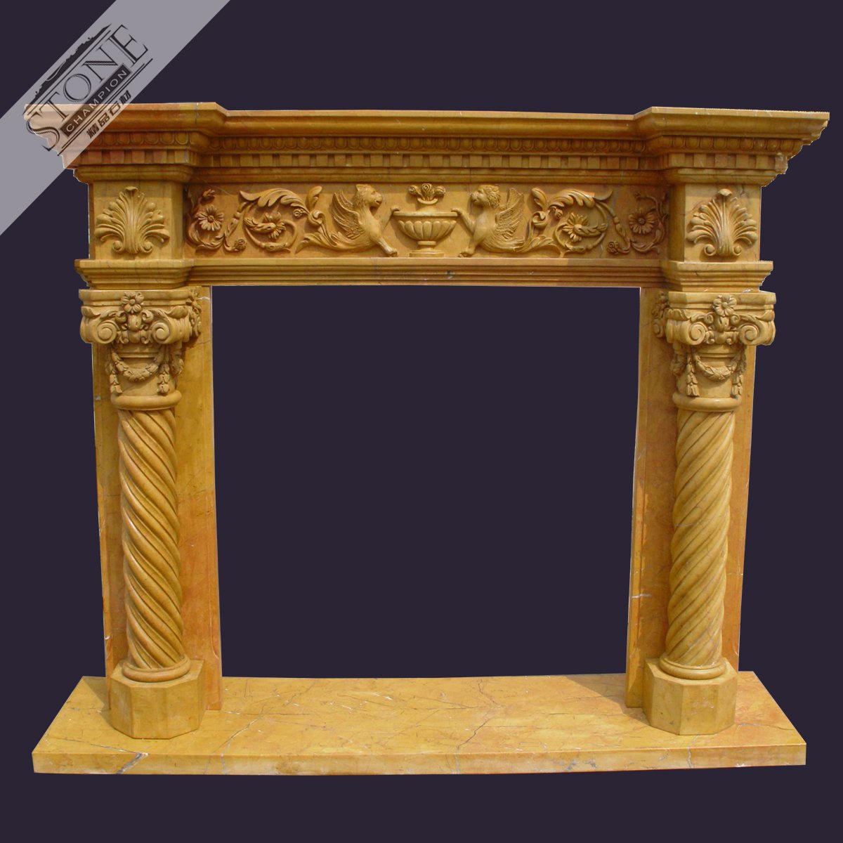 Customized factory manufactured golden limestone fireplace