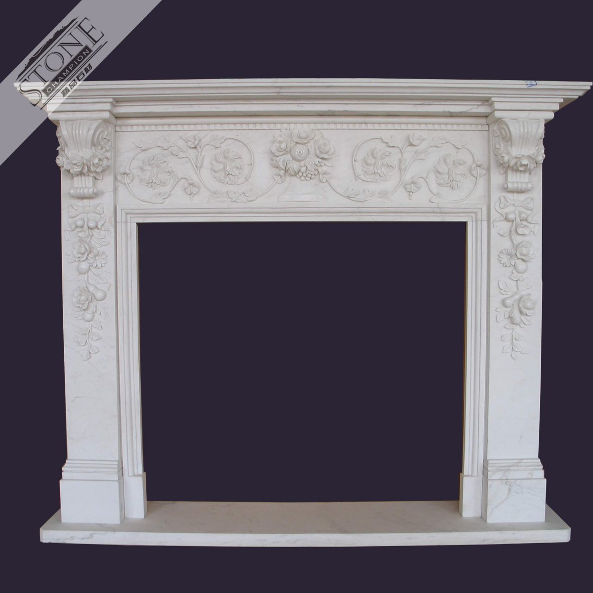 Custom designed natural white marble freestanding fireplace