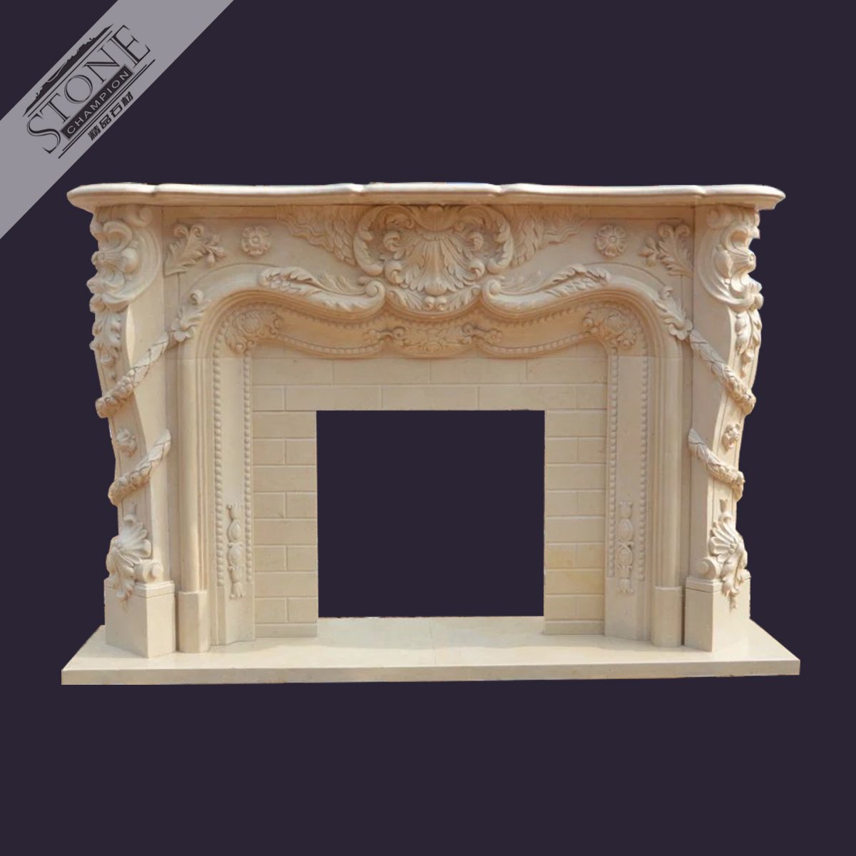 Russian style beige marble fireplace surround for sale