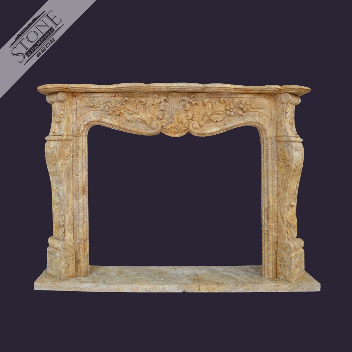 French style China Gold travertine stone fireplace mantel