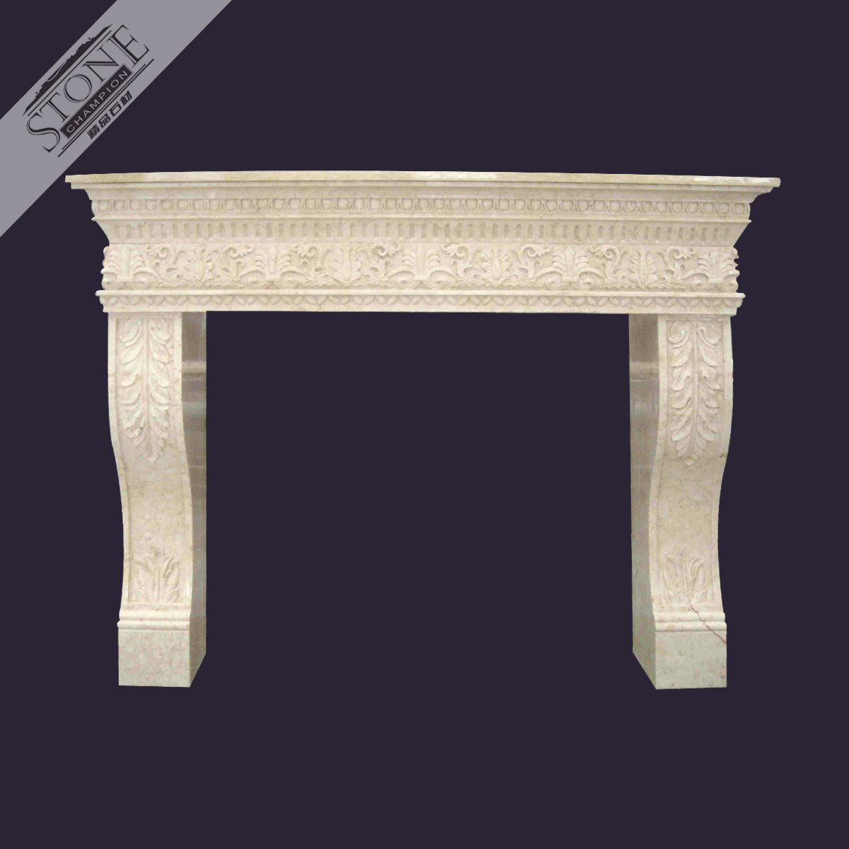 Customized solid stone beige marble fireplace mantel with fa
