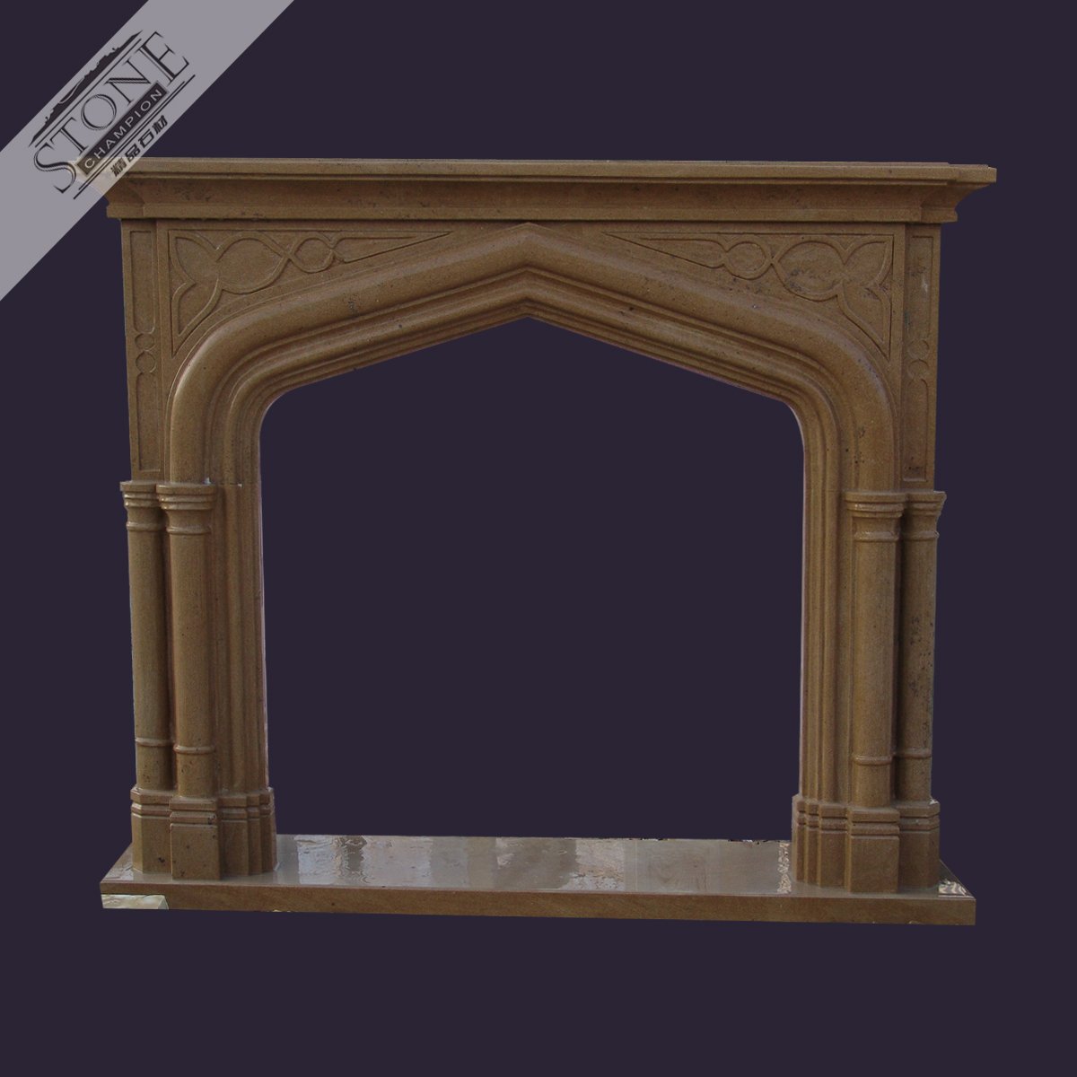 Hand carved beige color limestone decorative fireplace