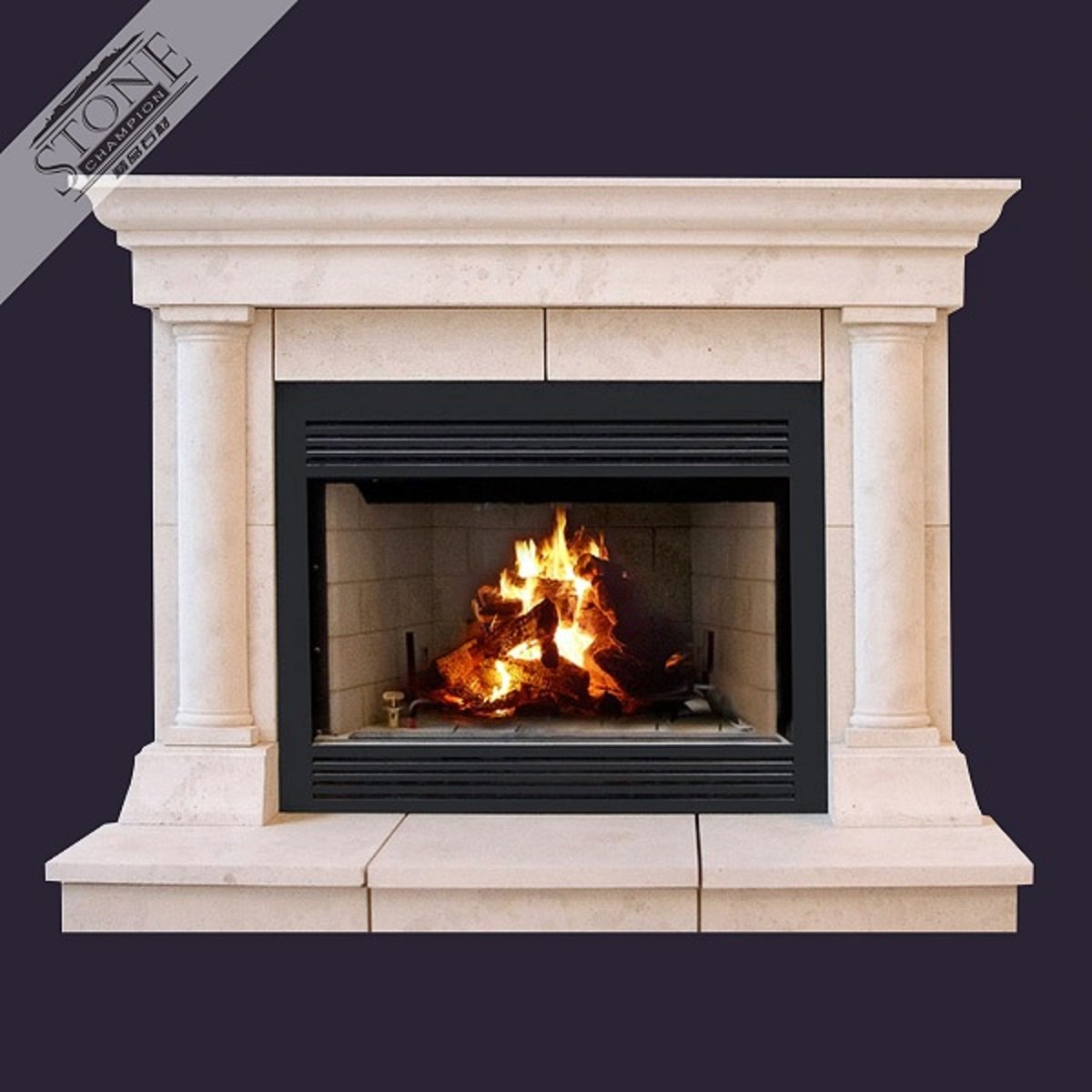 Modern design beige limestone wood burning 