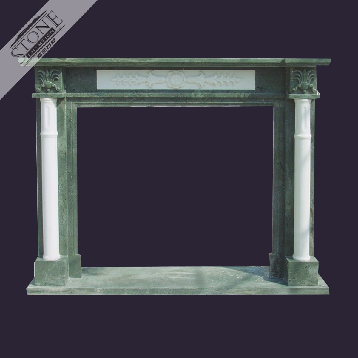 Customized green marble fireplace mantel