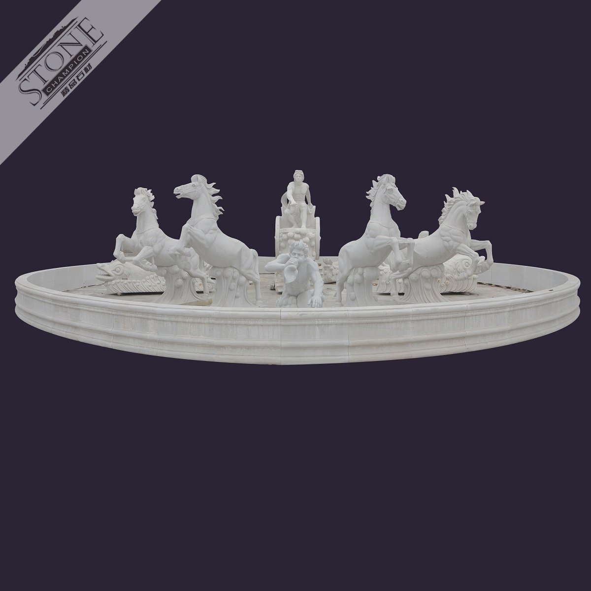 Huge Apollo Chariot white marble garden fountain