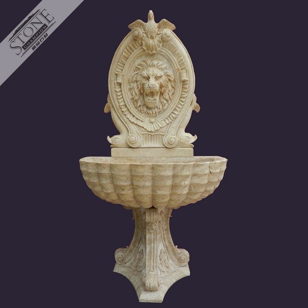 Outdoor lion head marble wall fountain