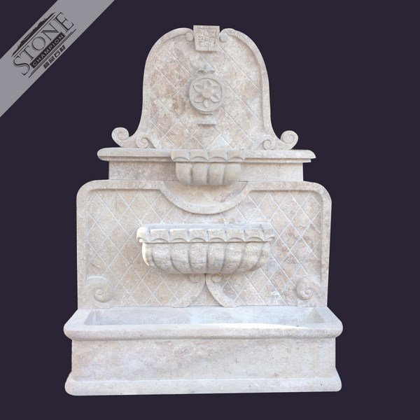 Newly made natural travertine stone wall fountain