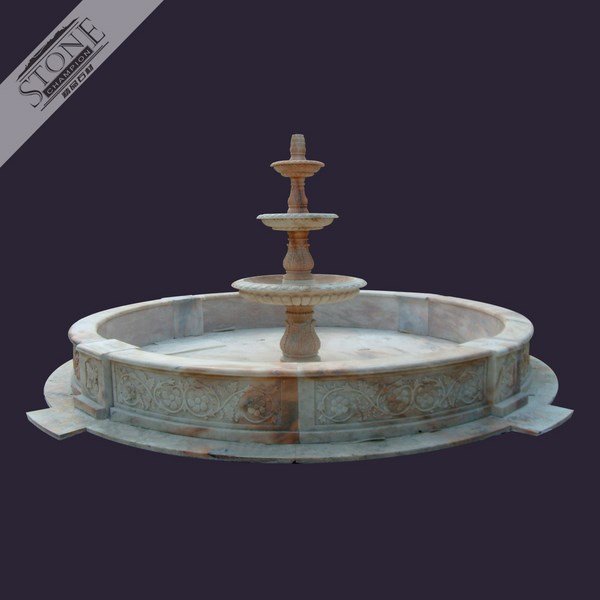 Sunset glow red marble water fountain