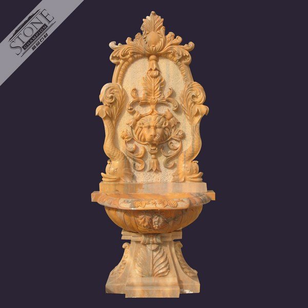 Red marble wall lion head