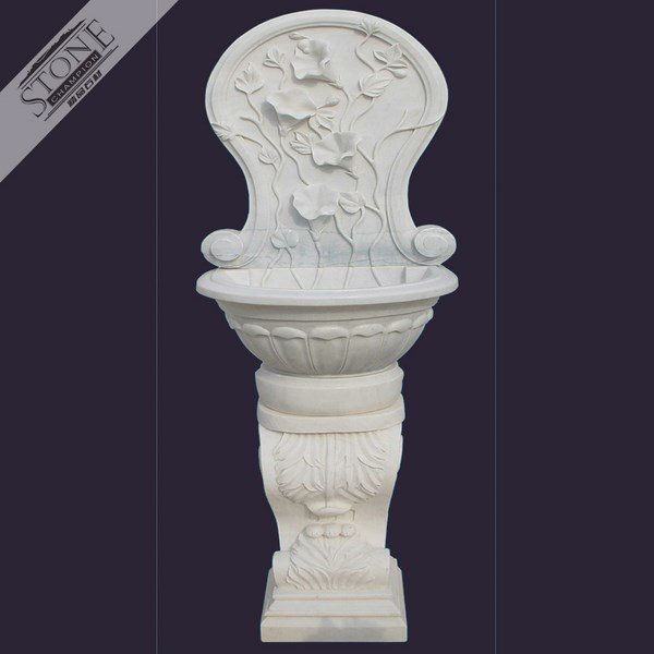 Pure white marble wall water fountain