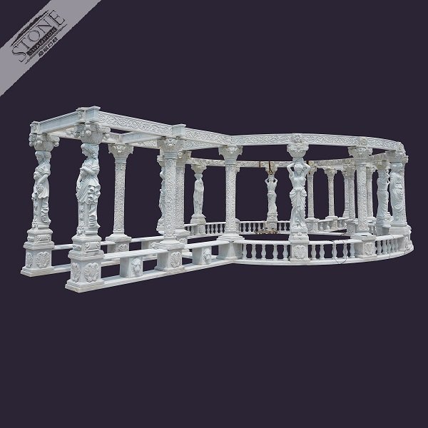 Large size outdoor fancy carved white marble gazebo for gard