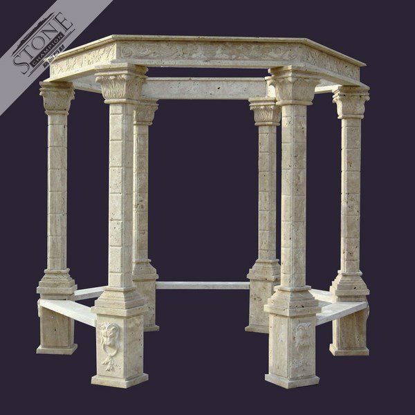 Octagonal stone beige travertine gazebo