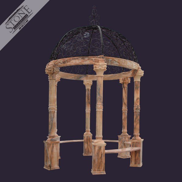 Simple design outdoor marble gazebo with iron dome